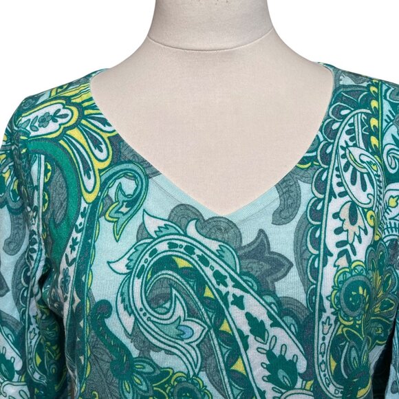 Madeleine Womens Green Paisley Print 3/4 Sleeve V Neck Top Sz 14/16 Viscose READ - Picture 4 of 10